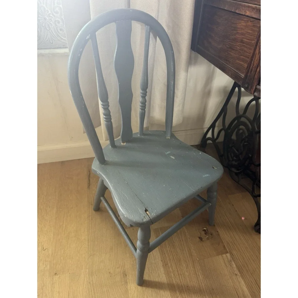 Antique Vintage Children's Curved Back Chair Wood Small Sample Early American